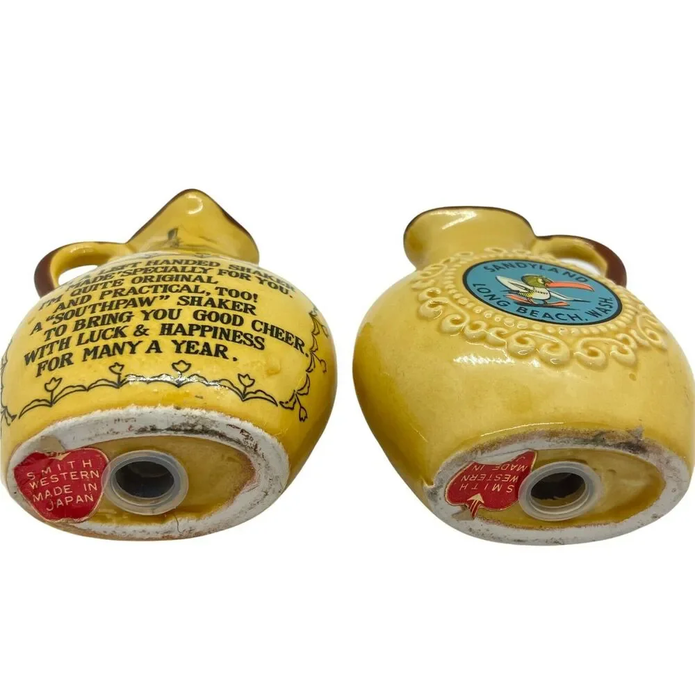 Novelty Salt Pepper Shakers Vintage 1970s Smith Western Yellow Brown Left Handed